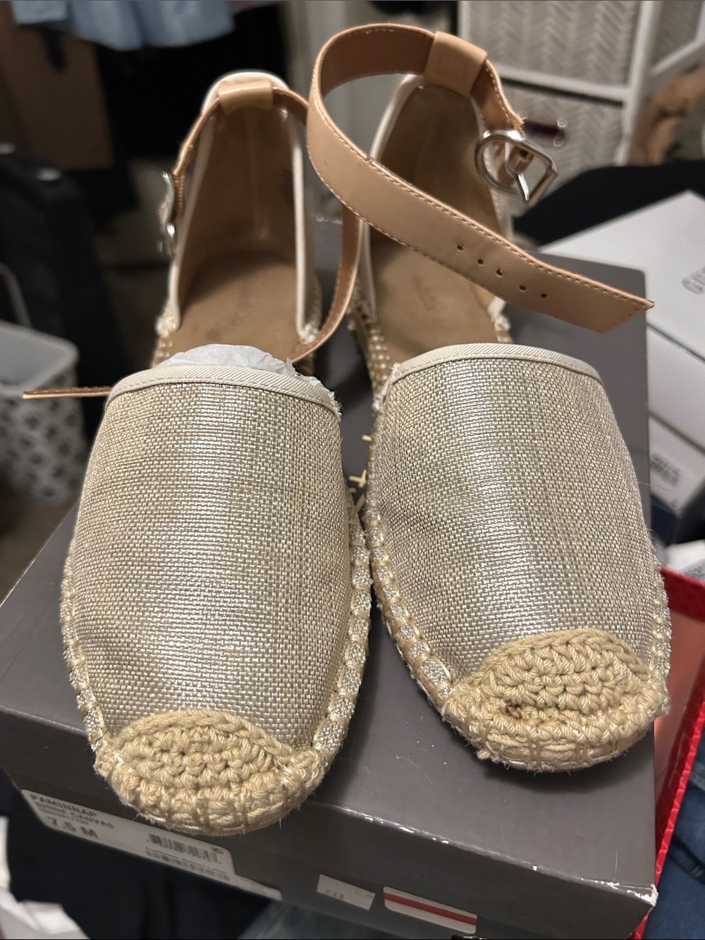 Style & Co. Beige Woven Espadrille Ankle-Strap Flats